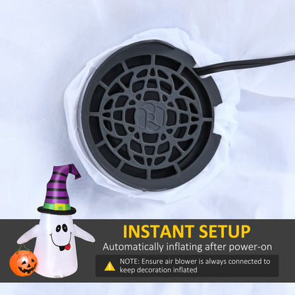 1.2m Witch Ghost Halloween Inflatable Decoration w/ LED Lights Fan Accessories Pumpkin Lantern Kids Adult Fun Weather-Resista