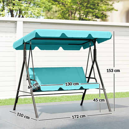 Three-Seater Garden Swing Chair, with Adjustable Canopy - Teal