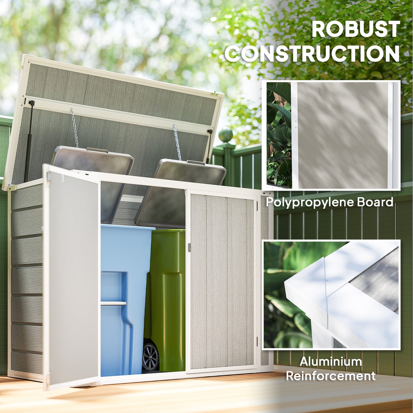 4.7 x 2.5FT Garden Shed, Double Bin Storage Shed with Lockable Doors, Outdoor Small Shed