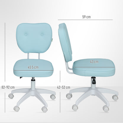 Vanity Office Chair, PU Leather Computer Chair for Home, with Adjustable Height, Armless, Swivel Wheels, Blue