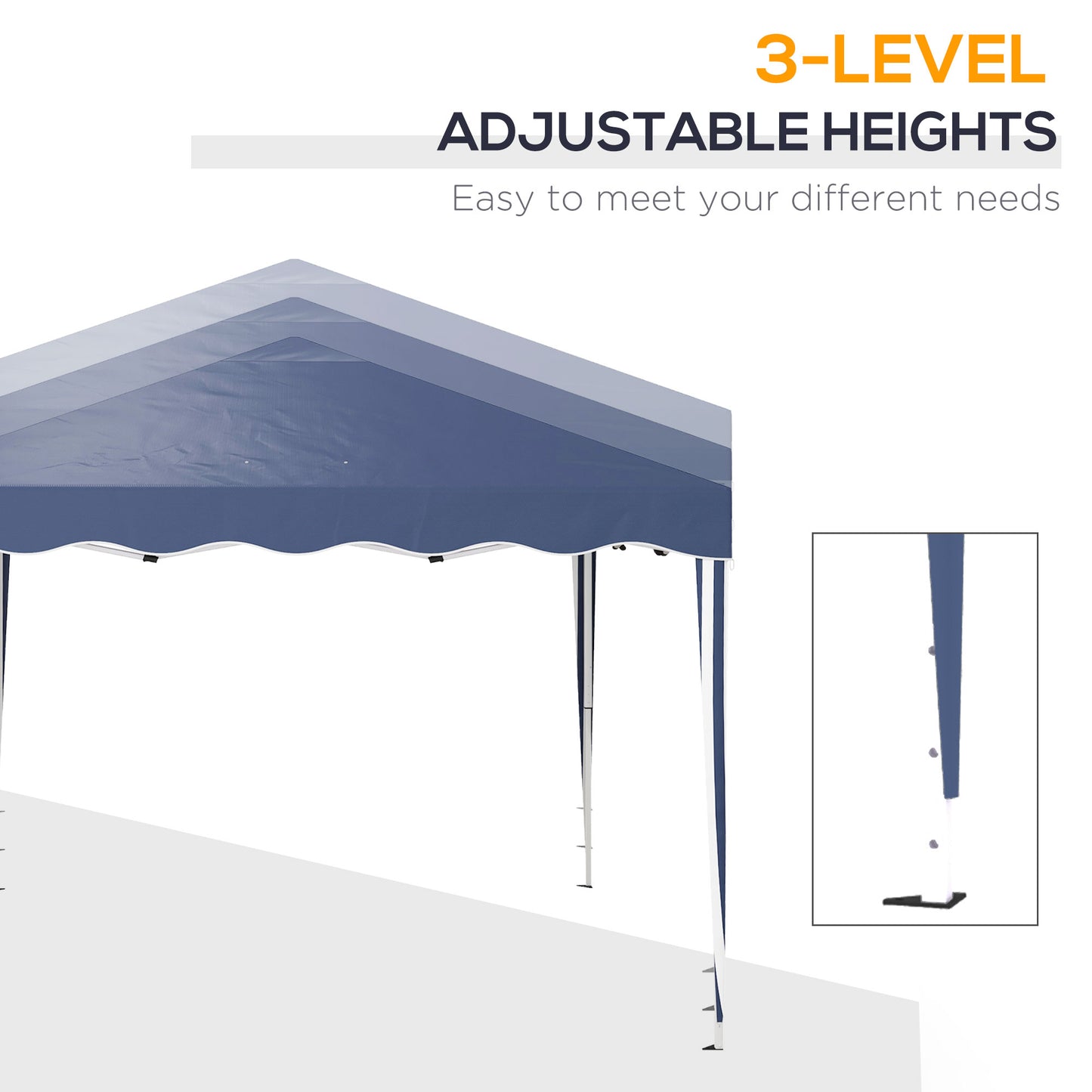 3 x 3cm Adjustable Height Pop-Up Gazebo, with Bag - Blue