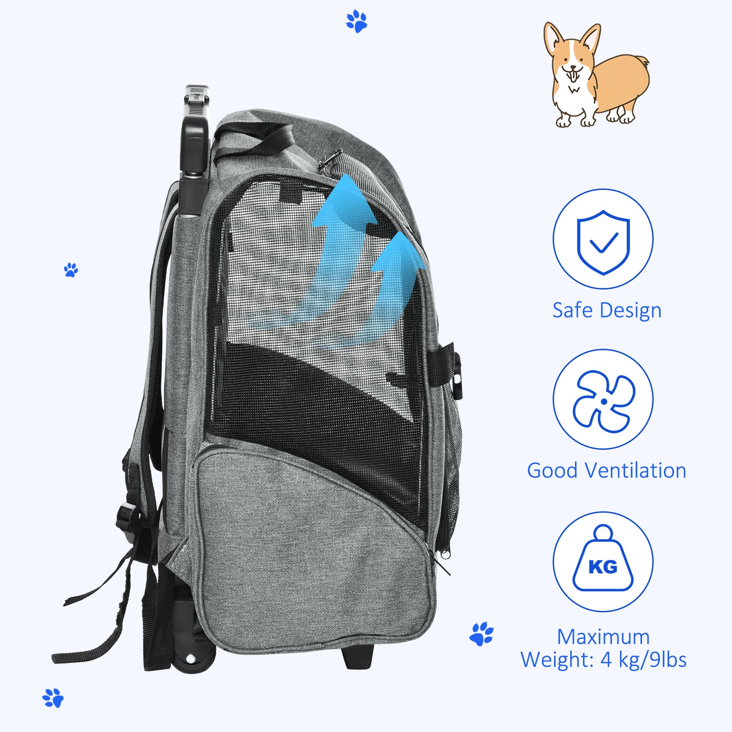 2 in 1 Dog Backpack and Trolley, Pet Travel Backpack Cat Dog Carrier with Telescopic Handle
