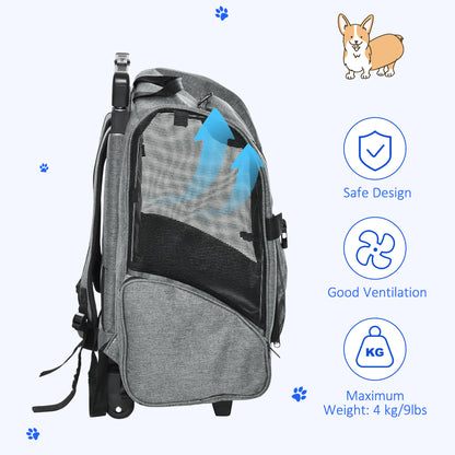 2 in 1 Dog Backpack and Trolley, Pet Travel Backpack Cat Dog Carrier with Telescopic Handle