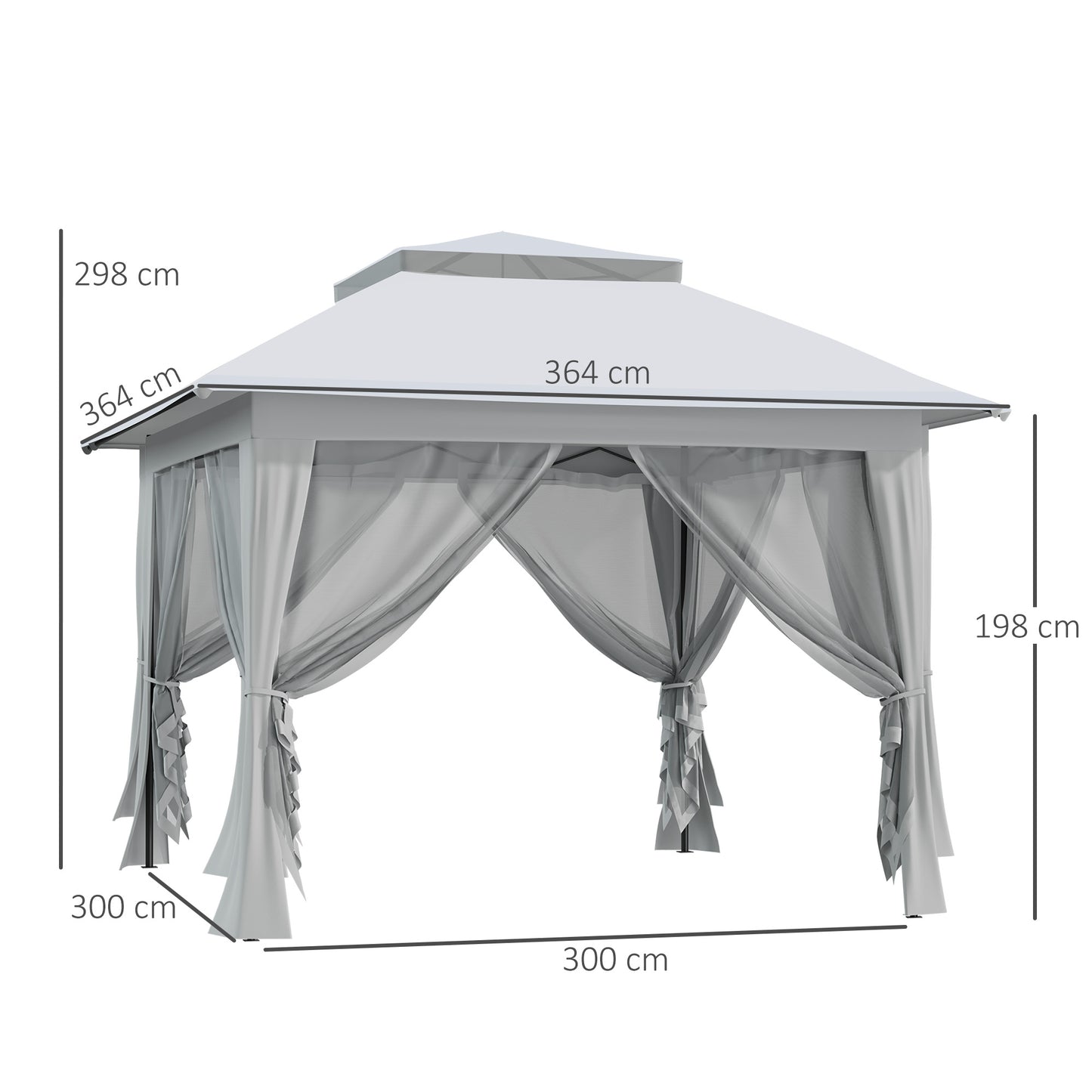 3.6 x 3.6 m Pop up Gazebo with Netting, Height Adjustable Party Tent Instant Canopy Sun Shade Shelter, Grey