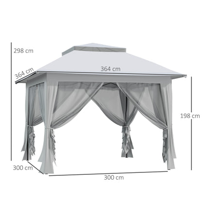 3.6 x 3.6 m Pop up Gazebo with Netting, Height Adjustable Party Tent Instant Canopy Sun Shade Shelter, Grey