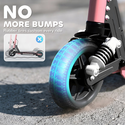 Folding Electric Scooter for Kids, with Dual Brakes, Front Suspension, LED Colourful Lights, Pink