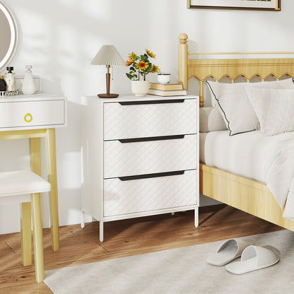 Chest of Drawers, Dresser with 3 Fabric Drawers and Aluminium Handles - White