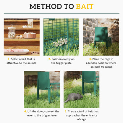 Metal Rat Trap with Single Door, for Small Animals, Dark Green
