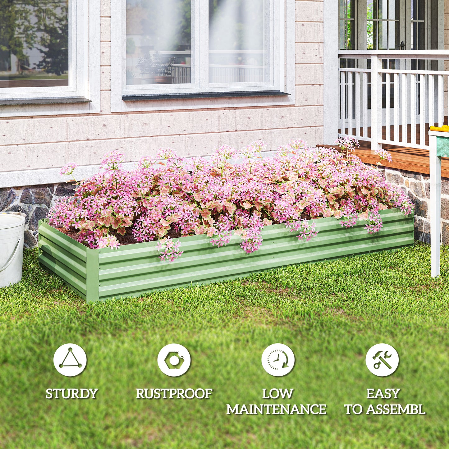 Metal Raised Garden Bed Planter Box Outdoor Planters for Growing Flowers, Herbs, Green, Light Green