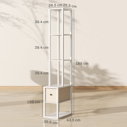 Floor Lamp with Shelves, LED Column Modern Standing Lamp with Fabric Drawer, Adjustable Brightness