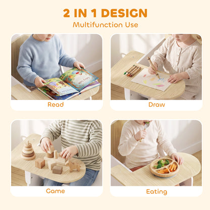 Kids Table and Chair Set, Children Desk and Chair with Storage Bins for Playing, Reading, Painting, for Ages 3-5, White