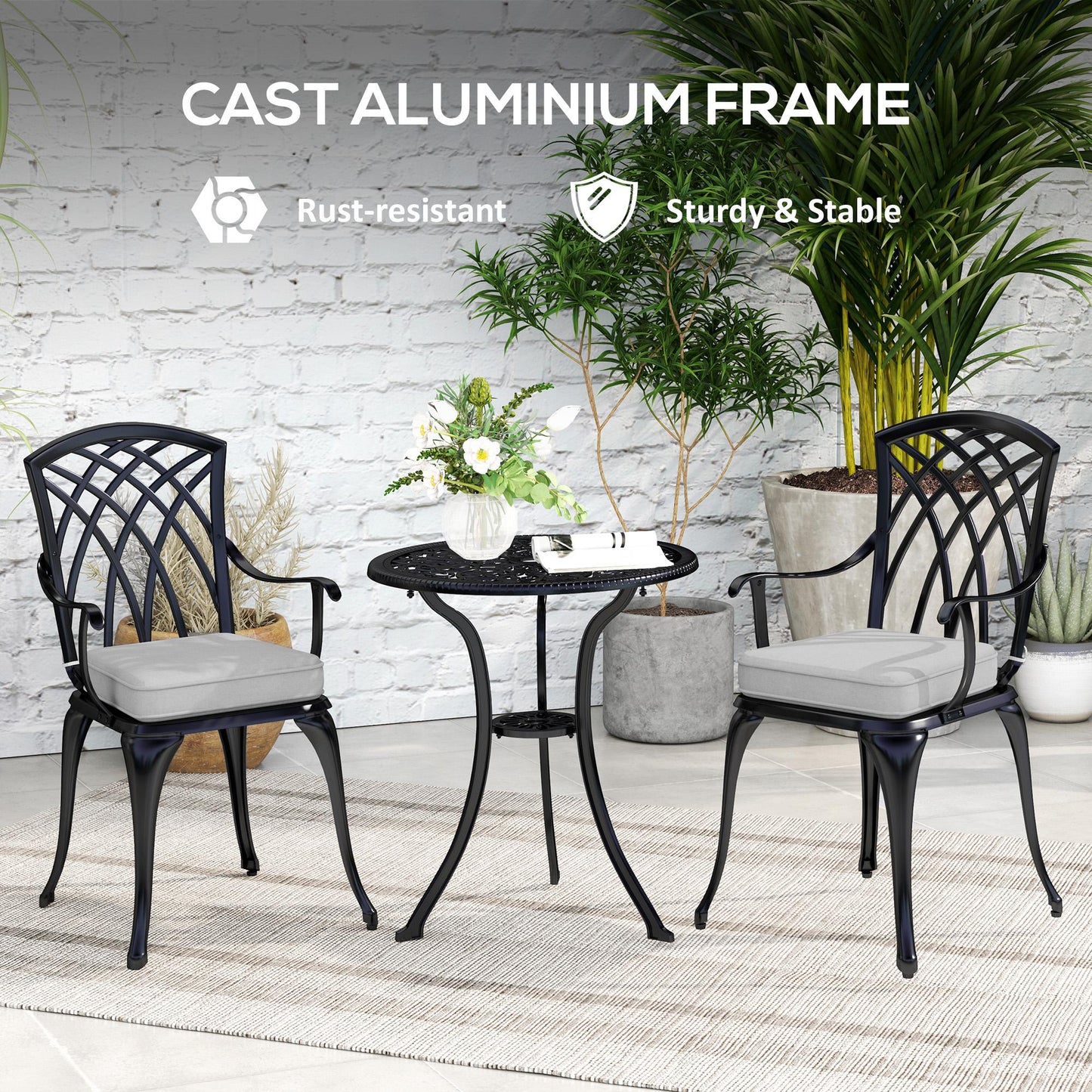 Three-Piece Cast Aluminium Bistro Set - Black