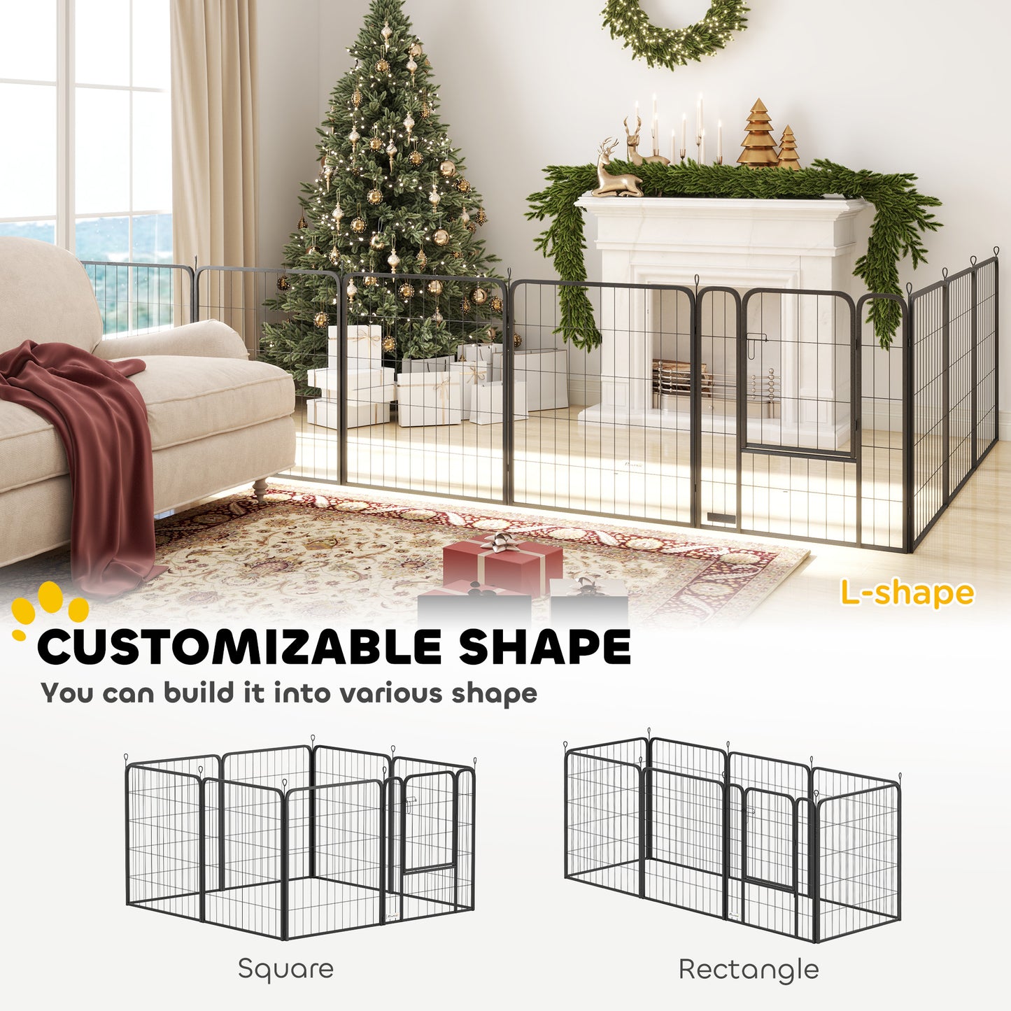 Eight-Panel Dog Playpen with Door, for Large Dogs, Indoors, Outdoors, 80cm Tall, Black