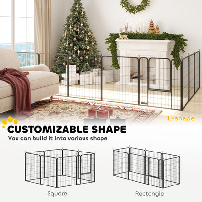 Eight-Panel Dog Playpen with Door, for Large Dogs, Indoors, Outdoors, 80cm Tall, Black