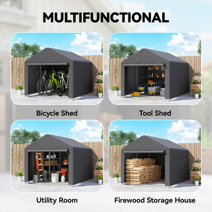 6.6 x 7.8ft Outdoor Garden Storage Shed, Waterproof Bike Tent with Roll-up Zipper Door, Galvanised Metal Frame
