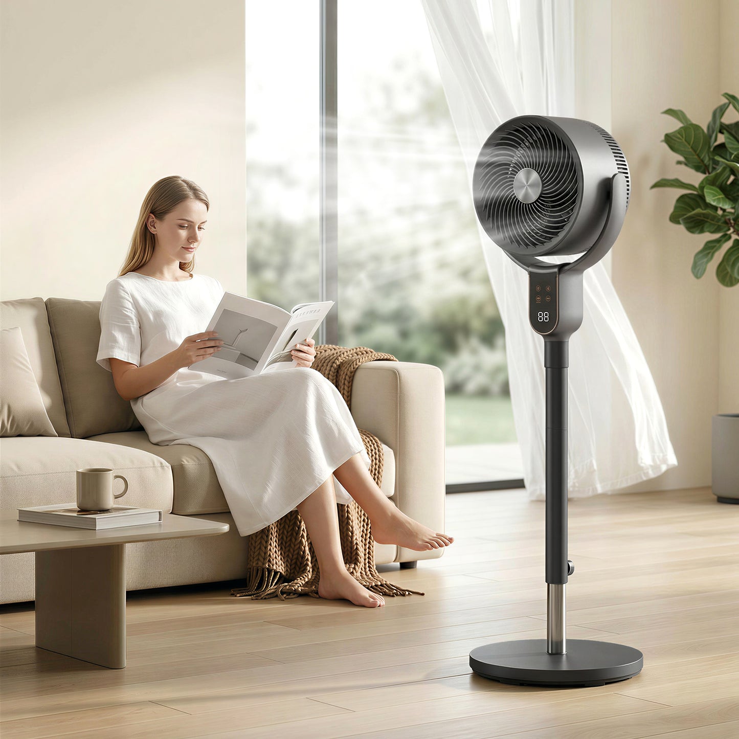 20 dB Silent Standing Fan for Bedroom, 42" Pedestal Fan with Remote, 90° Oscillating, 8 Speeds, Remote Control, Grey