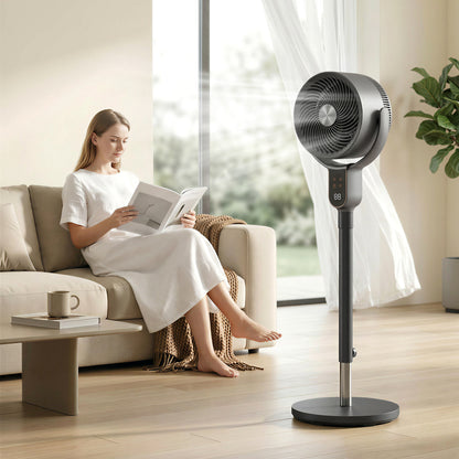 20 dB Silent Standing Fan for Bedroom, 42" Pedestal Fan with Remote, 90° Oscillating, 8 Speeds, Remote Control, Grey