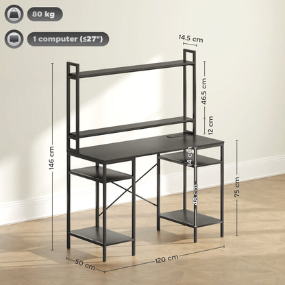 Computer Desk with Power Outlets and LED Lights, Home Office Desk with Monitor Stand, 2 CPU Stands and Storage Shelves