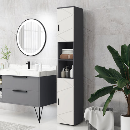 Line Embossed Tall Bathroom Storage Cabinet with Three-position Adjustable Shelves for Minimalist Style - Grey