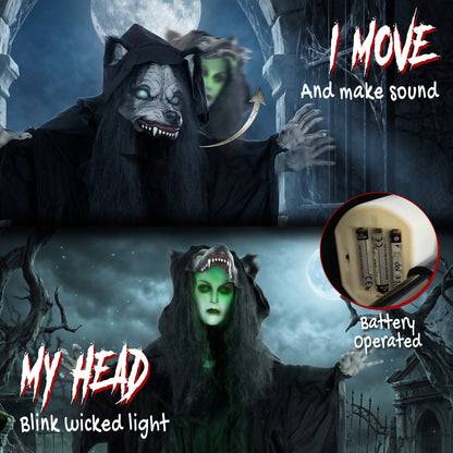 67"/170cm Life Size Animated Ghost with Werewolf Mask, Halloween Decorations Outdoor Indoor, Scary Halloween Animatronic