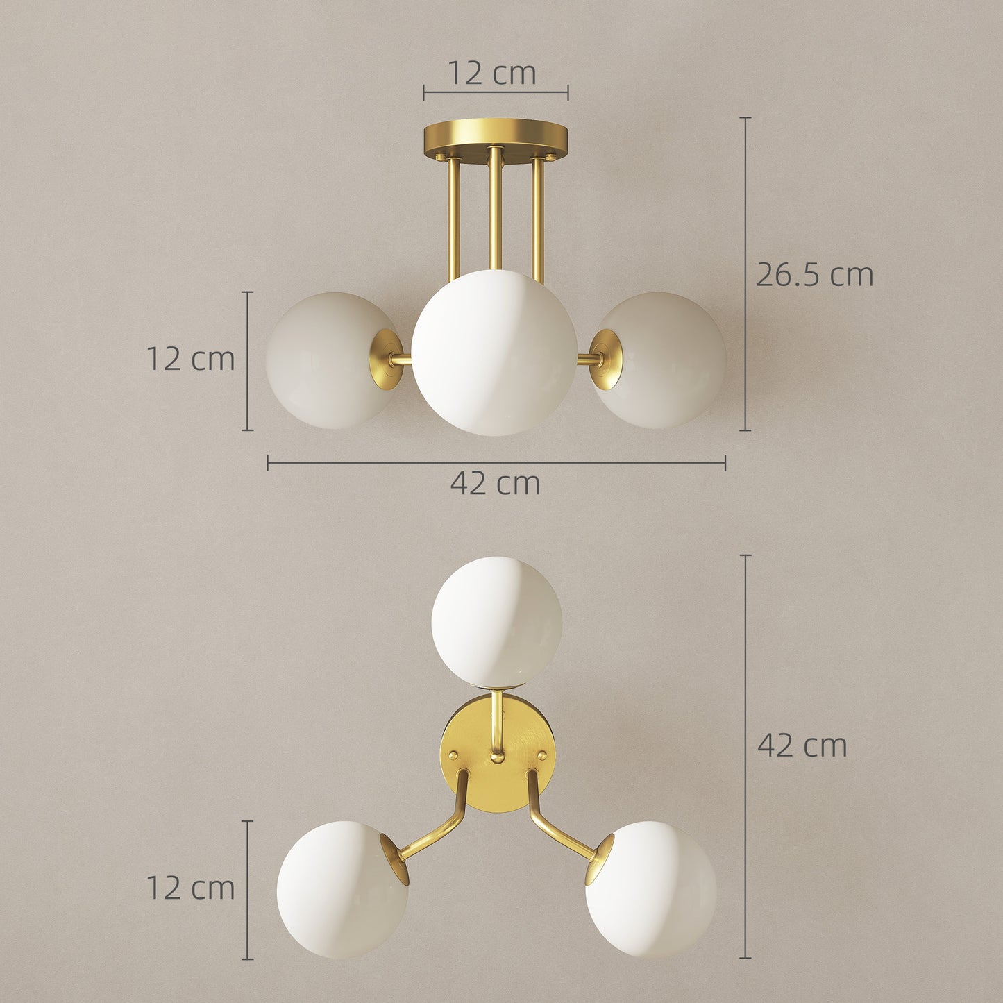 LED Ceiling Light with Globe Shades, Modern 3-Light Ceiling Light with G9 Sockets for Living Room, Bedroom, Dining Room