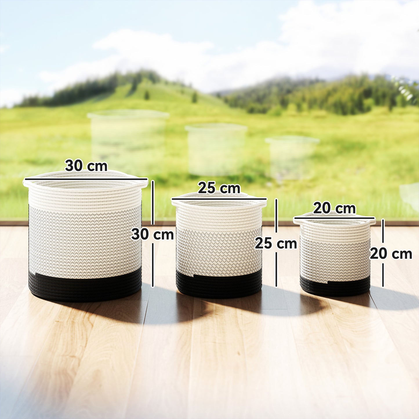 Plant Pots Handwoven Cotton Indoor Planters with Waterproof Liner Set of 3 White