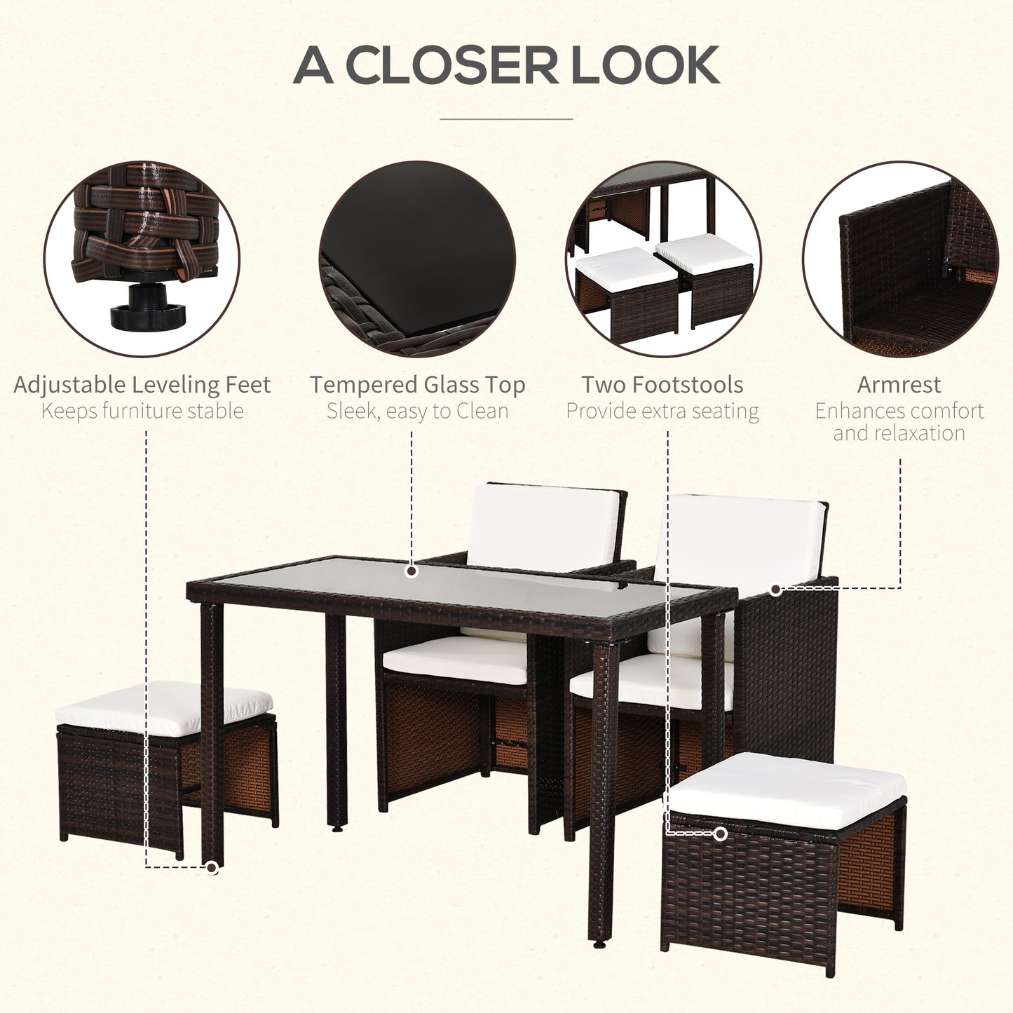 2 Seater Rattan Cube Garden Furniture Set, Rattan Dining Set with Cushions, Outdoor Dining Table and Chairs with 2 Armchairs