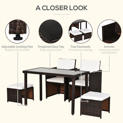 2 Seater Rattan Cube Garden Furniture Set, Rattan Dining Set with Cushions, Outdoor Dining Table and Chairs with 2 Armchairs