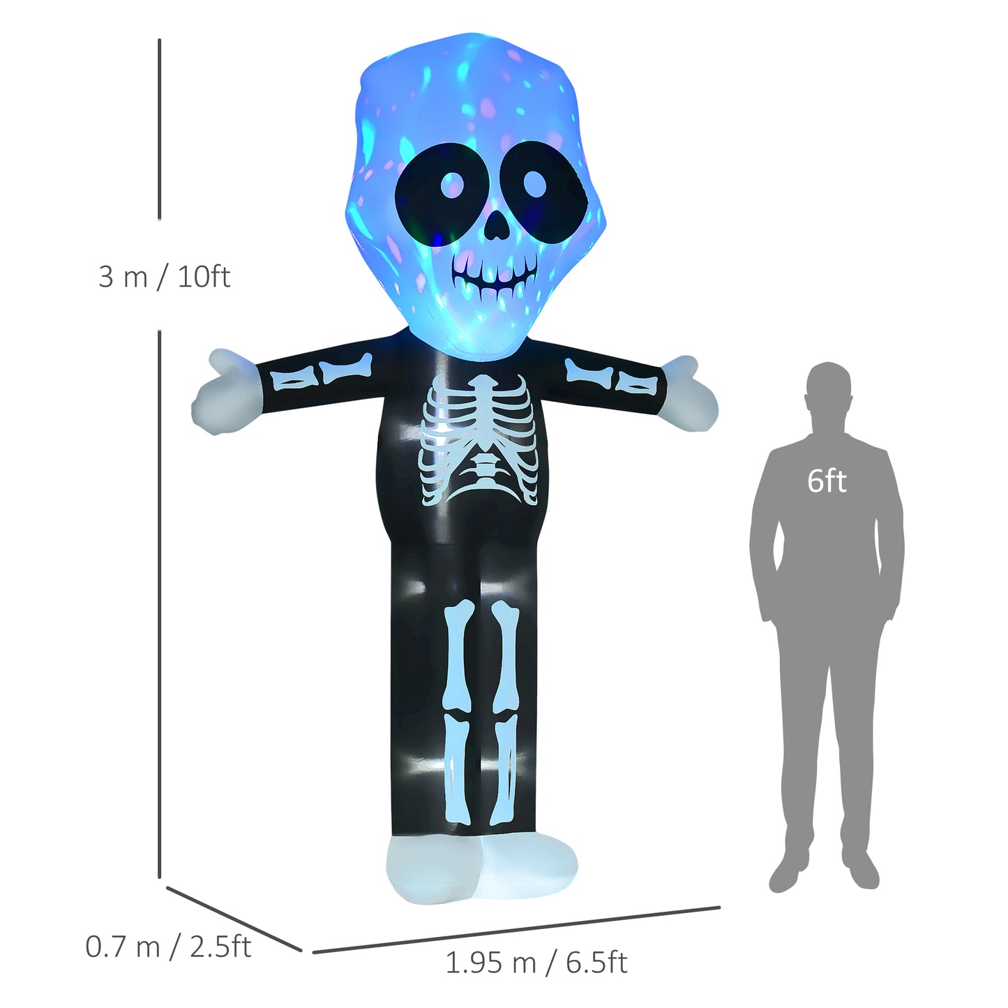 3m Halloween Inflatable Skeleton Ghost Decoration, LED Lighted for Home Indoor Outdoor Garden Lawn Decoration Party Prop