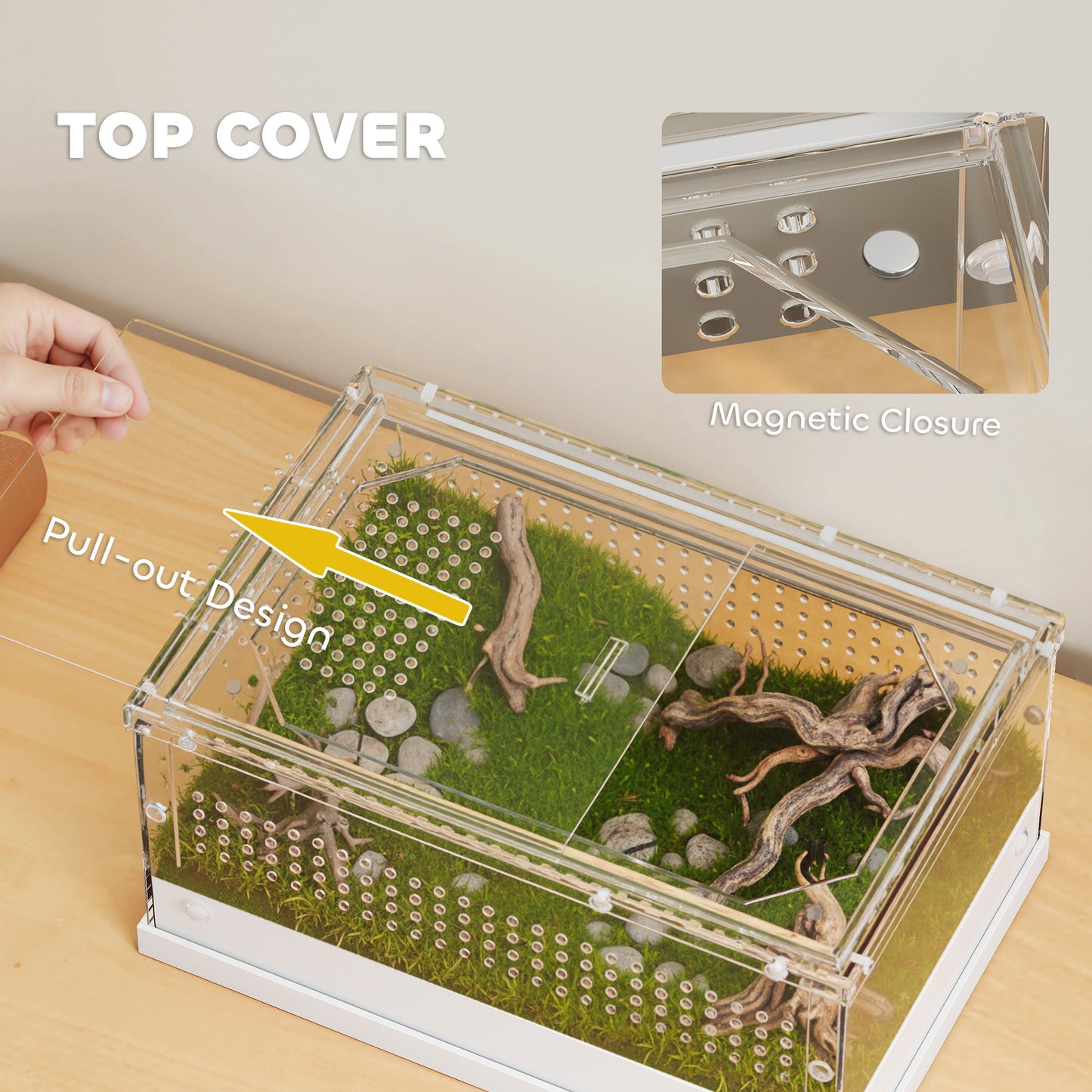 Acrylic Reptile Terrarium with Top Sliding Door, Vents, for Snake, Frog, Spider, Gecko, Tarantula, 30 x 20 x 15 cm