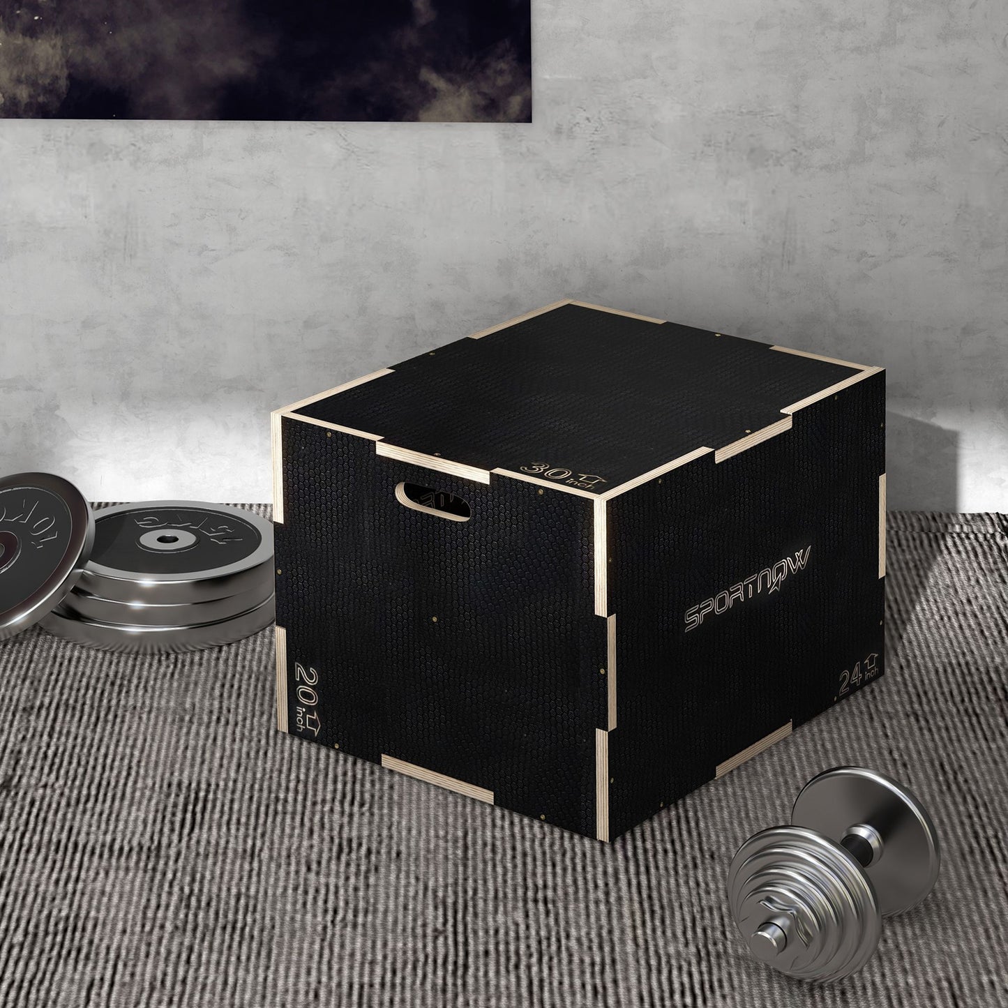 Multi-Faceted Jump Box, Wooden Step Up Box, for Home, Gym, Exercise, 51/61/76cm- Black
