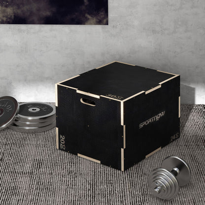 Multi-Faceted Jump Box, Wooden Step Up Box, for Home, Gym, Exercise, 51/61/76cm- Black