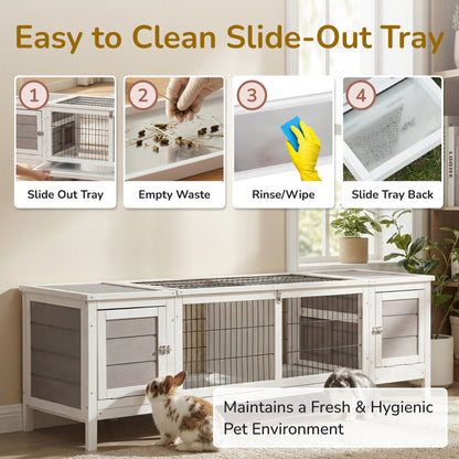 Rabbit Hutch and Run, with Removable Tray - Grey