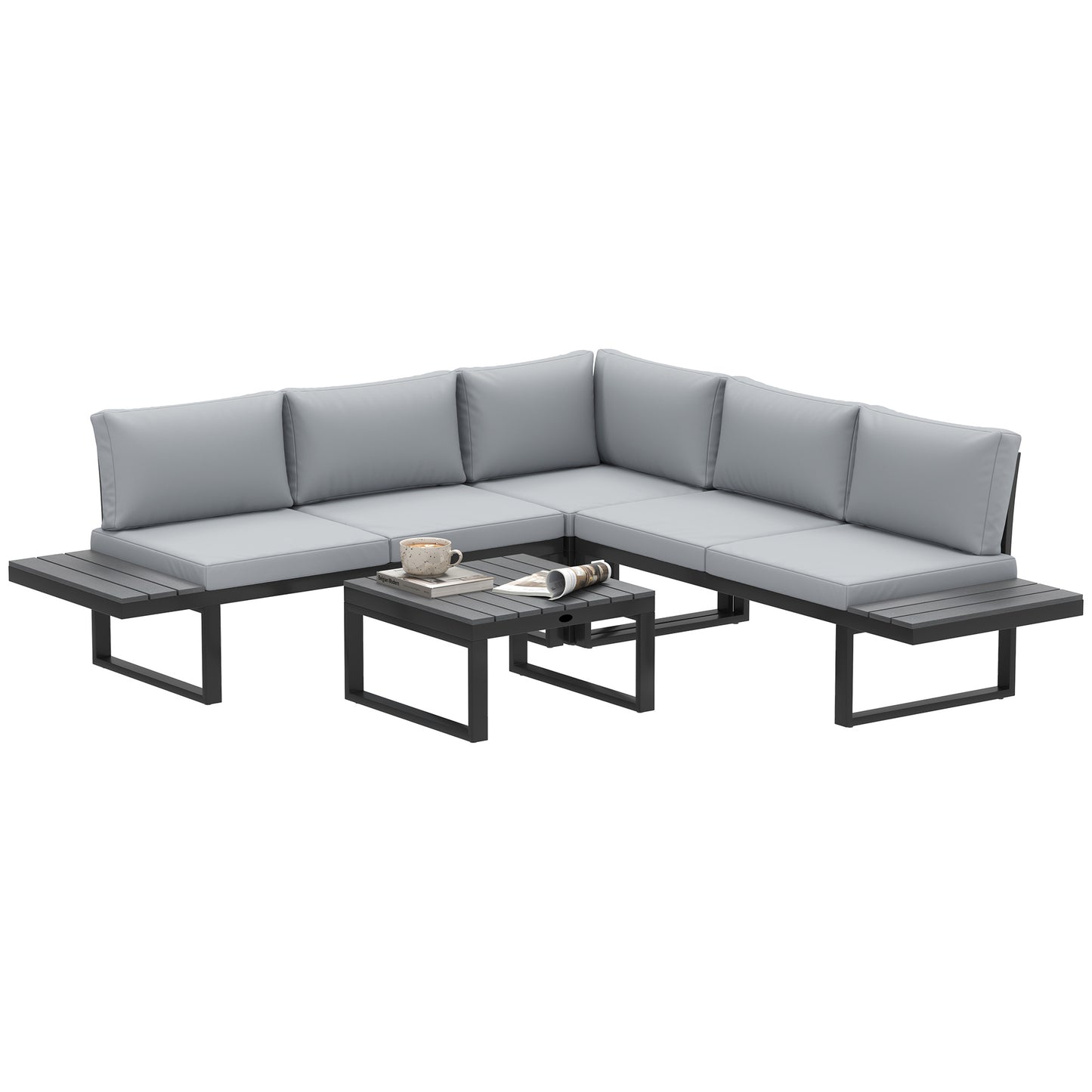 4 Pieces Garden Furniture Set, 5-Level Reclining Garden Corner Sofa Set, Outdoor Lounge Conversation Sectional with Cushions