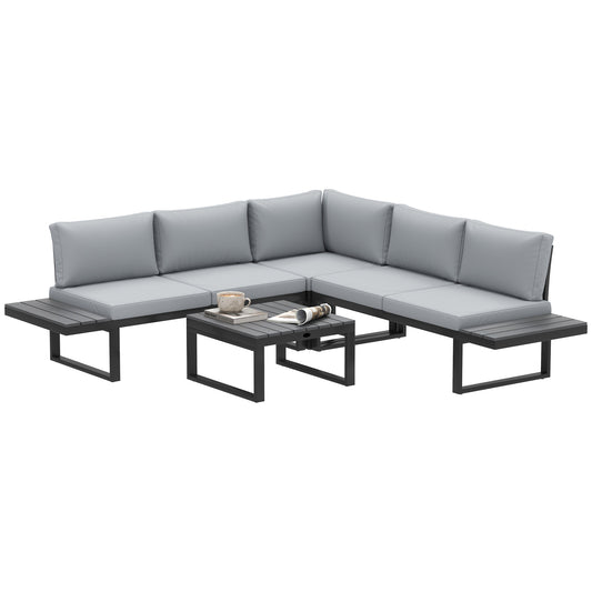 4 Pieces Garden Furniture Set, 5-Level Reclining Garden Corner Sofa Set, Outdoor Lounge Conversation Sectional with Cushions