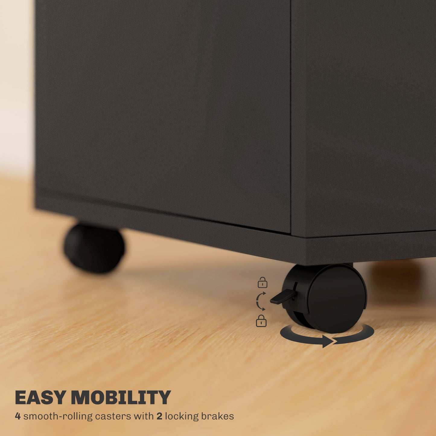 Filing Cabinet, Mobile File Cabinet with 2 Lockable Drawers, Office Home Organiser on Wheels for A4
