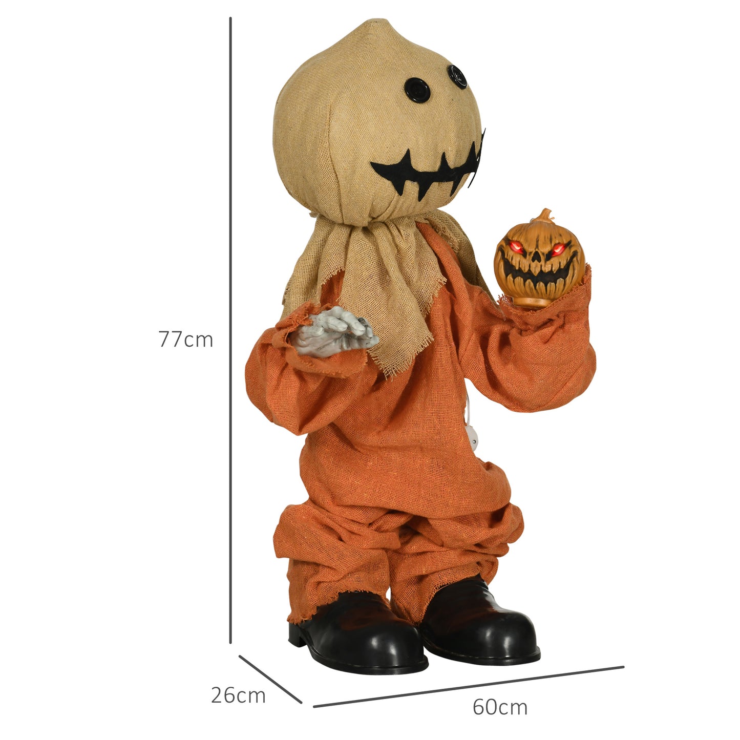 77cm Halloween Scarecrow Decoration, Outdoor Activated Prop with Light Up Eyes, Sound Activated