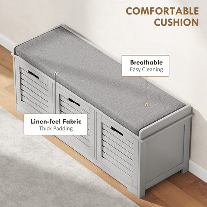 3-Drawer Shoe Storage Bench - Grey