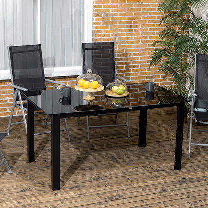 Outdoor Dining Table for 6, Aluminium Rectangular Garden Table with Tempered Glass Tabletop for Yard, Patio, Black