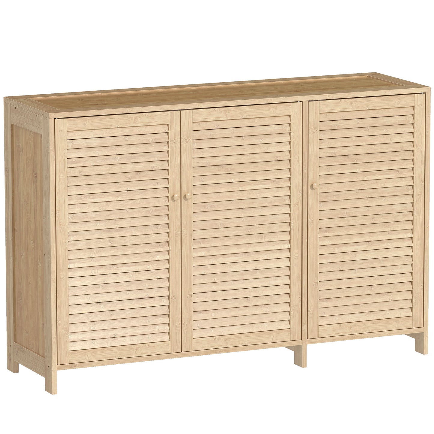 Bamboo Shoe Cabinet with Louvered Doors, 18 Pairs Shoe Storage Cabinet with Adjustable Shelves for Hallway, Natural