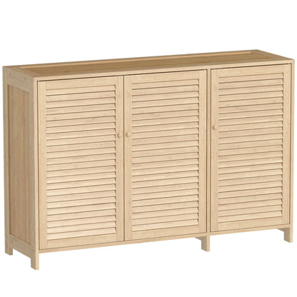 Bamboo Shoe Cabinet with Louvered Doors, 18 Pairs Shoe Storage Cabinet with Adjustable Shelves for Hallway, Natural