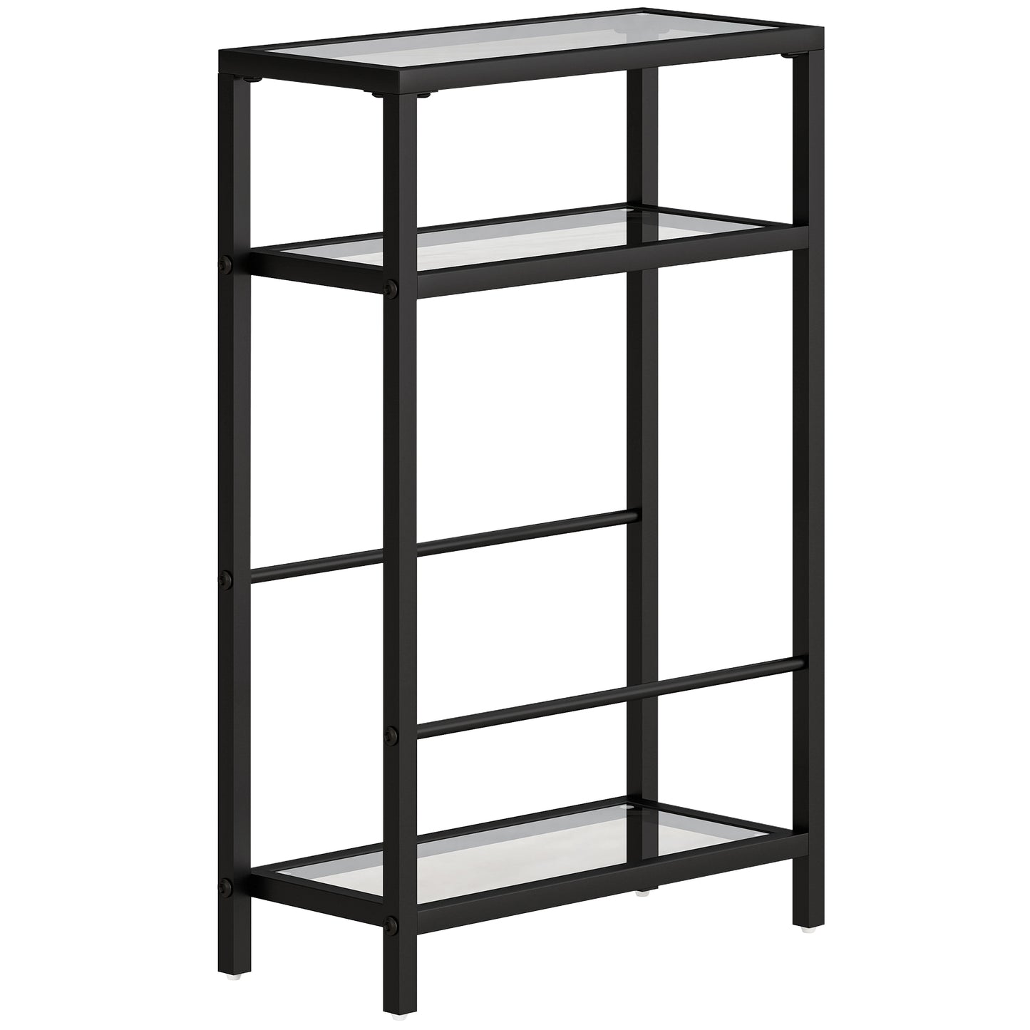 3-Tier Side Table, Narrow End Table with Storage Shelf and Tempered Glass Tabletop for Small Spaces, Black