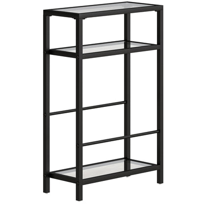 3-Tier Side Table, Narrow End Table with Storage Shelf and Tempered Glass Tabletop for Small Spaces, Black