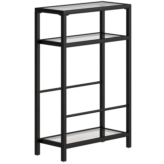 3-Tier Side Table, Narrow End Table with Storage Shelf and Tempered Glass Tabletop for Small Spaces, Black