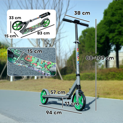 Foldable Kids Scooter with Adjustable Handlebar, 200mm Big Wheel, Rear Fender Brake, for Ages 6-12 Years, Green
