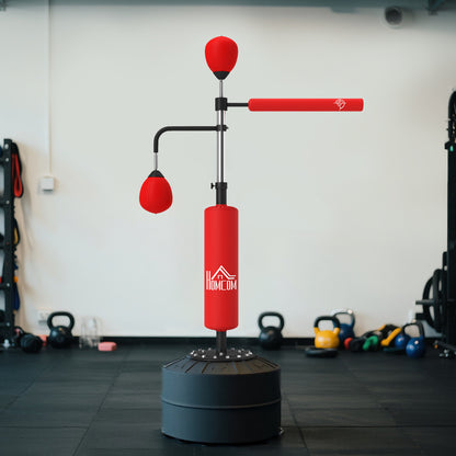 4-in-1 Boxing Punching Bag, Freestanding with 2 Speed Bals, 360° Reflex Bar, 160-230cm Adjustable Height, Red