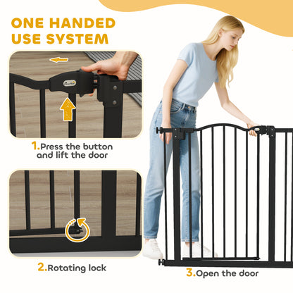 Metal 74-87cm Adjustable Pet Gate Safety Barrier w/ Auto-Close Door Black