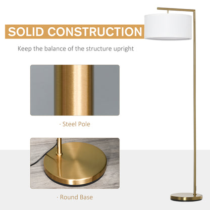 Floor Lamp, Modern Standing Lamp with Linen Lampshade, Round Base for Living Room, Bedroom, Dining Room, 153cm