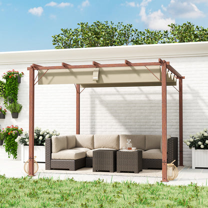 3 x 3 m Retractable Roof Pergola - Natural Wood Finish
