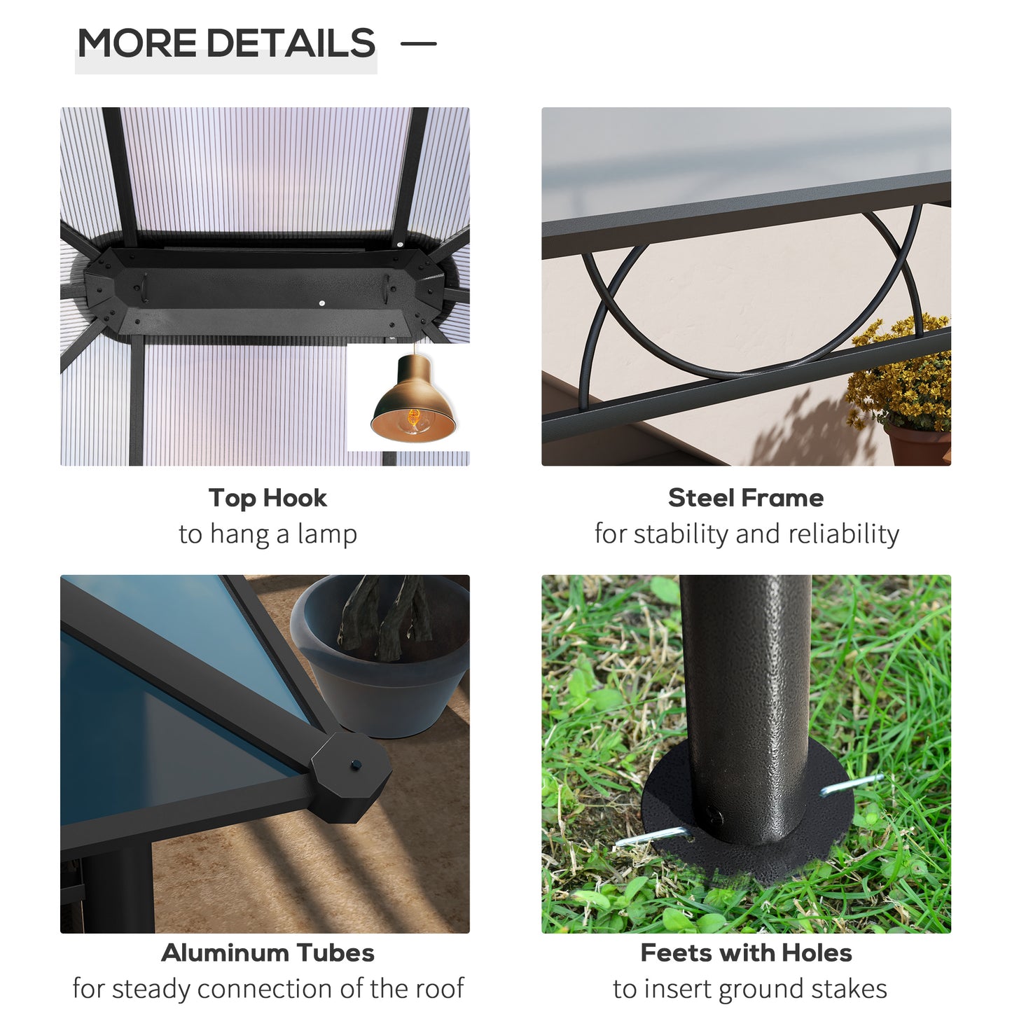 Hardtop Gazebo Garden Pavilion w/ UV Resistant Polycarbonate Roof, Curtains, Steel & Aluminium Frame, 3 x 4(m), Grey